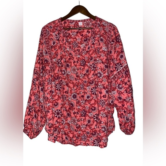 Old‎ Navy Women Oversize Floral Print Split Neck Plus Size Poet Blouse XXL - Picture 1 of 7